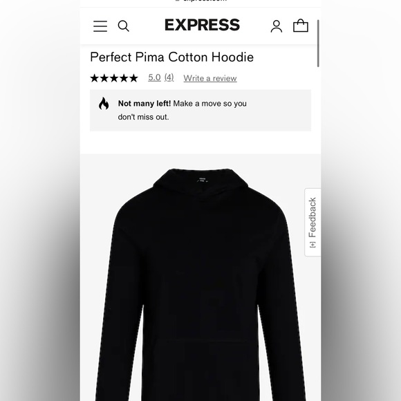 Nwt - EXPRESS PERFECT PIMA COTTON HOODIE XL COLOR BLACK - Picture 1 of 10